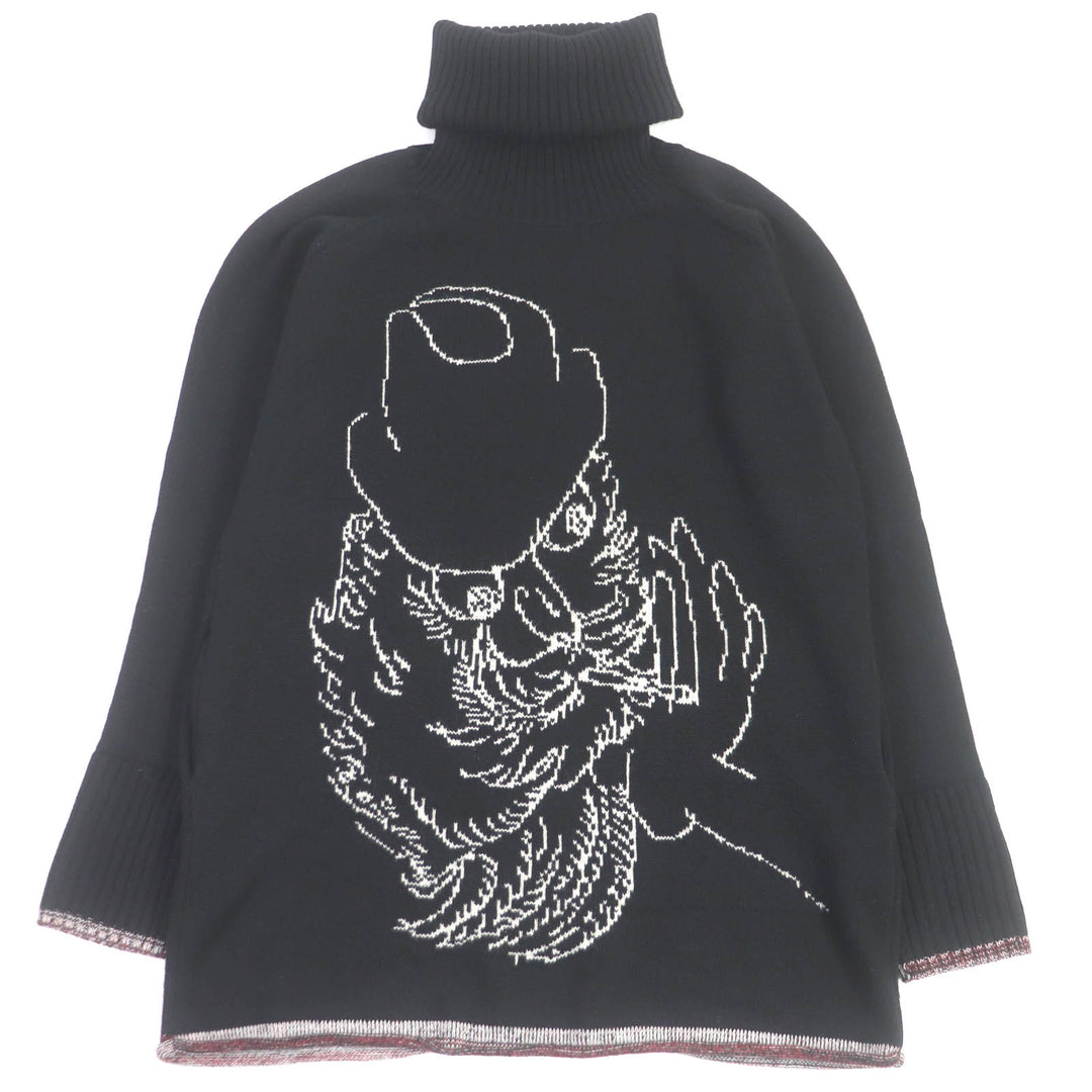 美品□Yohji Yamamoto ヨウジヤマモト 16AW NR-K02-162 ウール コットン ロング丈 タートルネックニット セーター 黒 2 正規品 メンズ