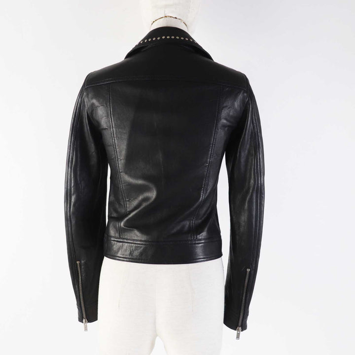 美品◎サンローランパリ 18AW 530735 マルチピンバッジアンドスタッズ モーターサイクルレザージャケット ライダースジャケット 黒 34