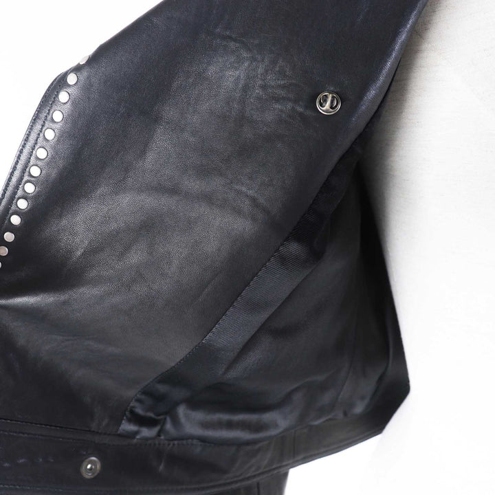 美品◎サンローランパリ 18AW 530735 マルチピンバッジアンドスタッズ モーターサイクルレザージャケット ライダースジャケット 黒 34