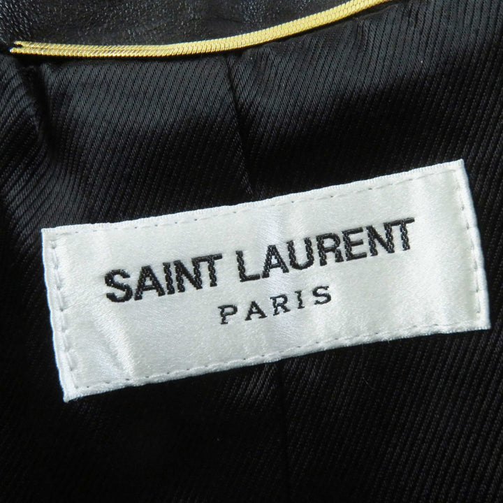 美品◎サンローランパリ 18AW 530735 マルチピンバッジアンドスタッズ モーターサイクルレザージャケット ライダースジャケット 黒 34