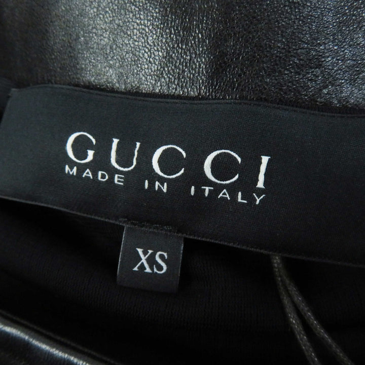 極美品◎GUCCI グッチ 364339 レーヨン100％ ラムレザー使い スクエアネック 長袖 ワンピース ブラック XS イタリア製 レディース