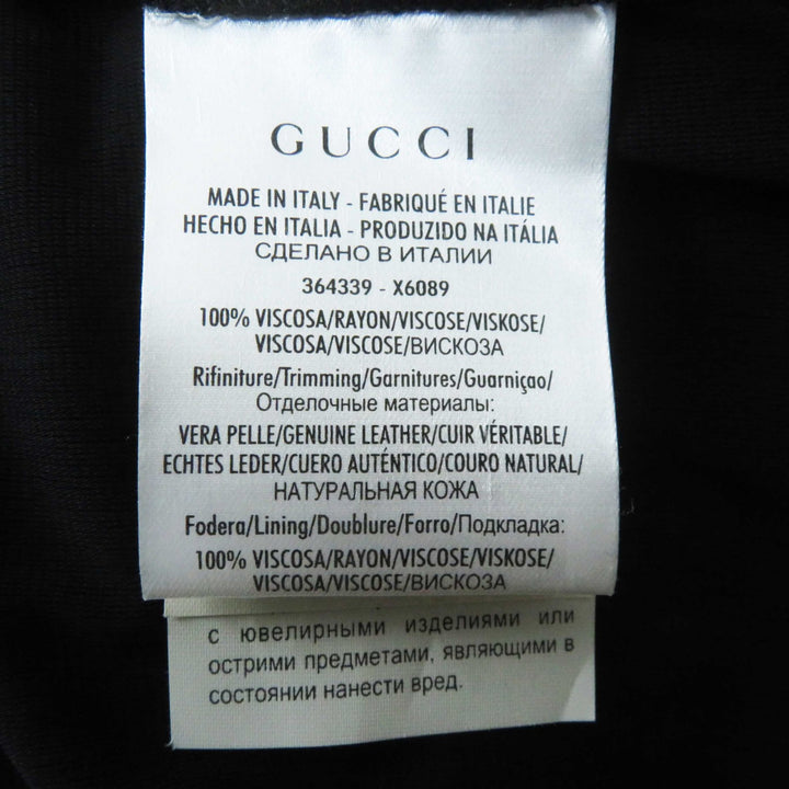極美品◎GUCCI グッチ 364339 レーヨン100％ ラムレザー使い スクエアネック 長袖 ワンピース ブラック XS イタリア製 レディース