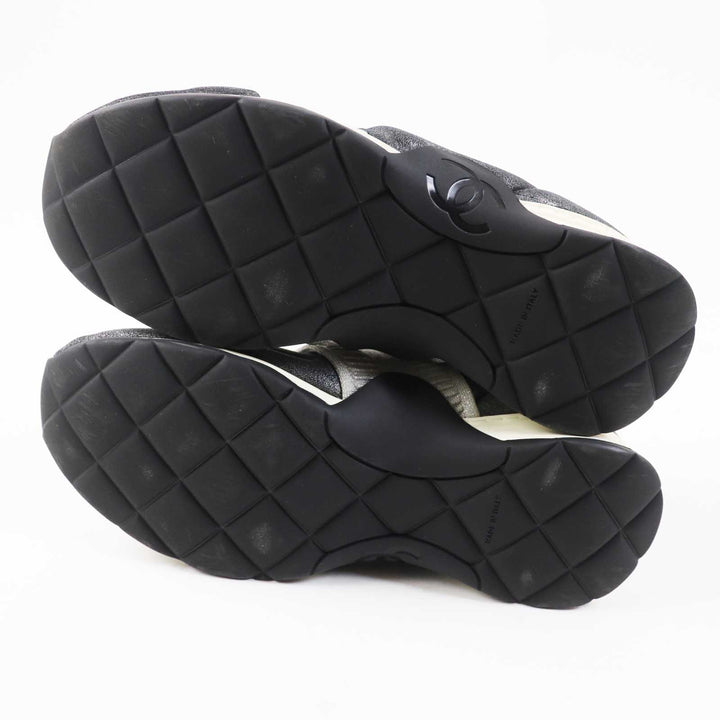 良品◎CHANEL シャネル G33070 ココマーク・ロゴ入り ニットスニーカー／ソックス スニーカー グレー 37.5 箱・保存袋付き レディース