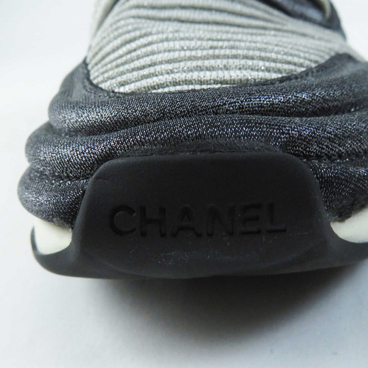 良品◎CHANEL シャネル G33070 ココマーク・ロゴ入り ニットスニーカー／ソックス スニーカー グレー 37.5 箱・保存袋付き レディース