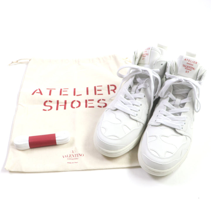 未使用品▼VALENTINO ヴァレンティノ ATELIER アトリエ ロゴ入り レザー ハイカットスニーカー ホワイト レッド 40 保存袋付き メンズ