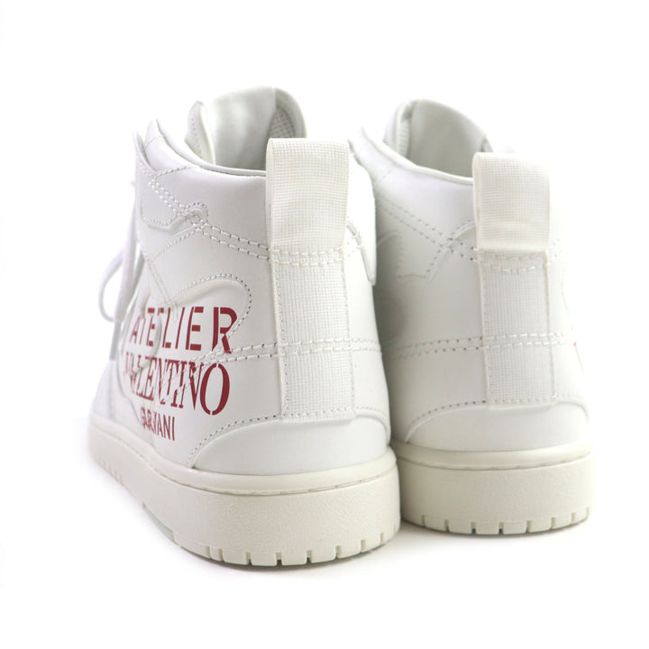未使用品▼VALENTINO ヴァレンティノ ATELIER アトリエ ロゴ入り レザー ハイカットスニーカー ホワイト レッド 40 保存袋付き メンズ