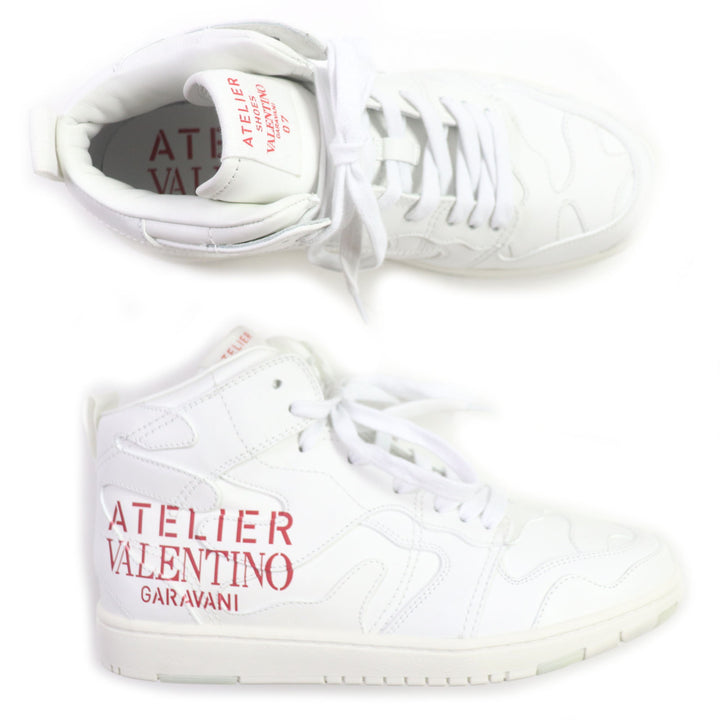 未使用品▼VALENTINO ヴァレンティノ ATELIER アトリエ ロゴ入り レザー ハイカットスニーカー ホワイト レッド 40 保存袋付き メンズ