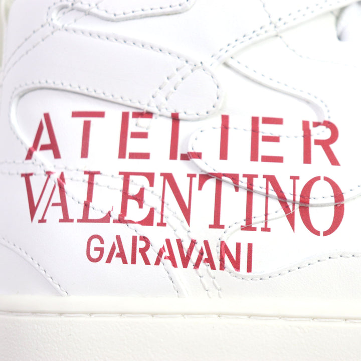 未使用品▼VALENTINO ヴァレンティノ ATELIER アトリエ ロゴ入り レザー ハイカットスニーカー ホワイト レッド 40 保存袋付き メンズ