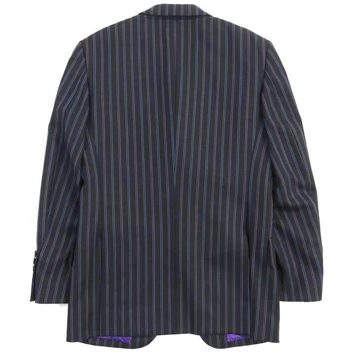 美品△Paul Smith ポールスミス マルチカラーストライプ シングルスーツ セットアップ 裏地ドット柄 ブラック S 日本製 正規品 メンズ