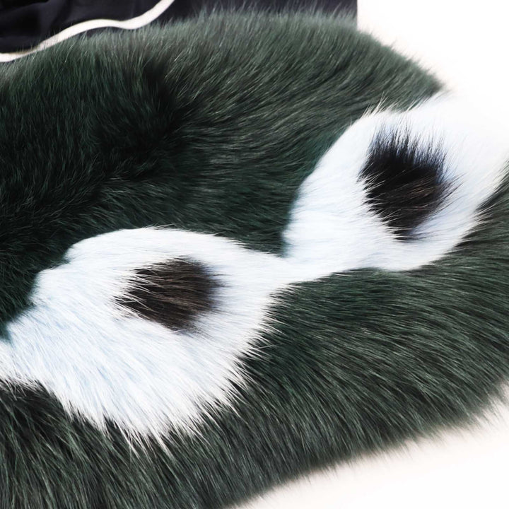 極美品◎FENDI フェンディ FF8246 ウール カシミヤ混 ラムレザー使い 襟フォックスファー ロングコート ネイビー 42 伊製 正規品