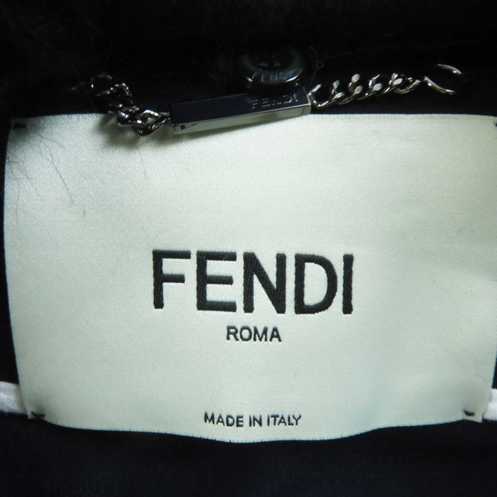 極美品◎FENDI フェンディ FF8246 ウール カシミヤ混 ラムレザー使い 襟フォックスファー ロングコート ネイビー 42 伊製 正規品