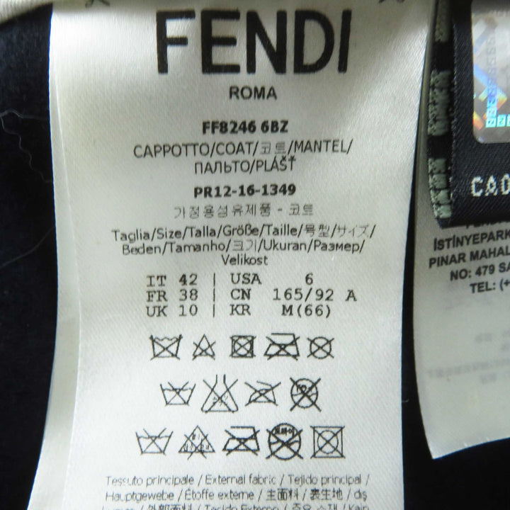 極美品◎FENDI フェンディ FF8246 ウール カシミヤ混 ラムレザー使い 襟フォックスファー ロングコート ネイビー 42 伊製 正規品