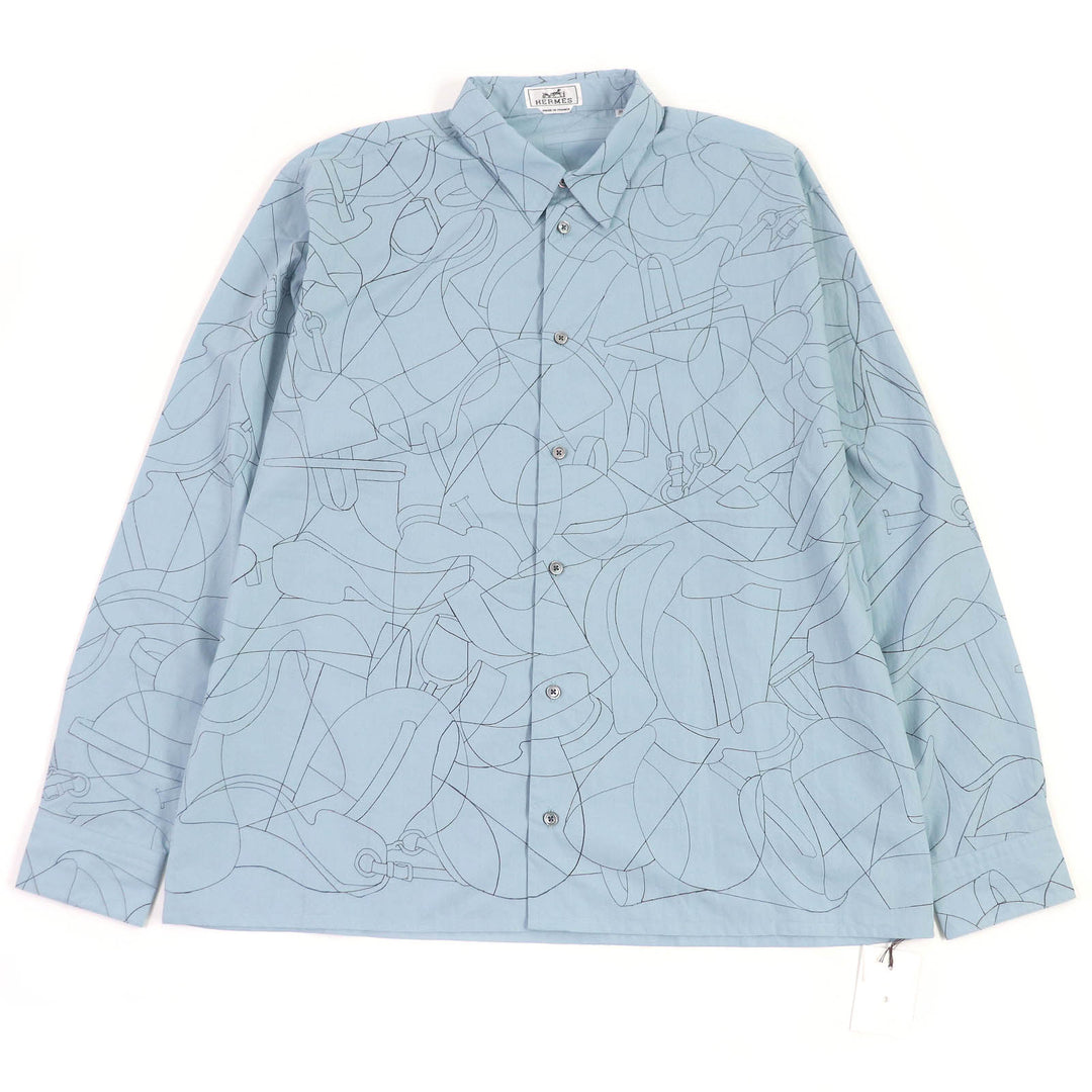 未使用品□HERMES エルメス 24SS Selles en Fragments Finesse セリエボタン スポーティーシャツ シエル・クーヴェル 44 正規品