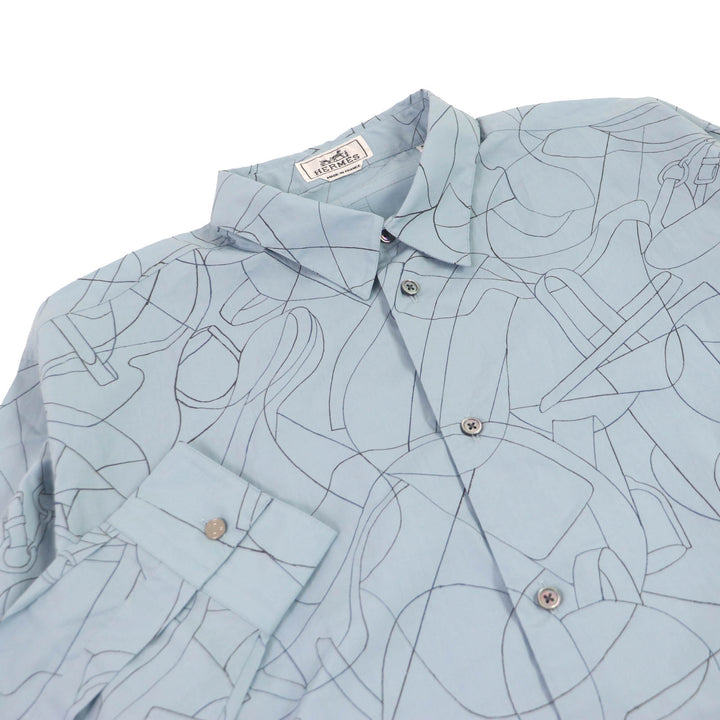 未使用品□HERMES エルメス 24SS Selles en Fragments Finesse セリエボタン スポーティーシャツ シエル・クーヴェル 44 正規品