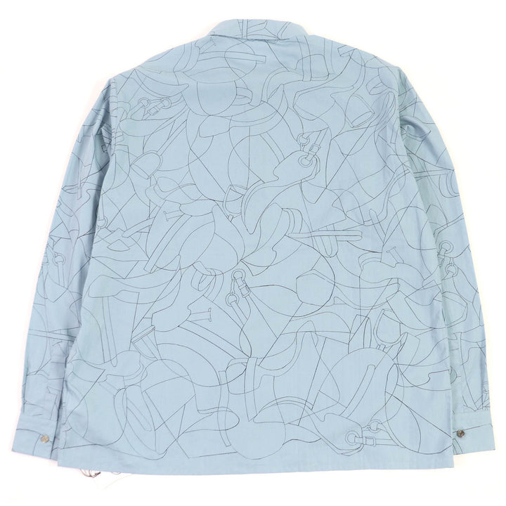 未使用品□HERMES エルメス 24SS Selles en Fragments Finesse セリエボタン スポーティーシャツ シエル・クーヴェル 44 正規品