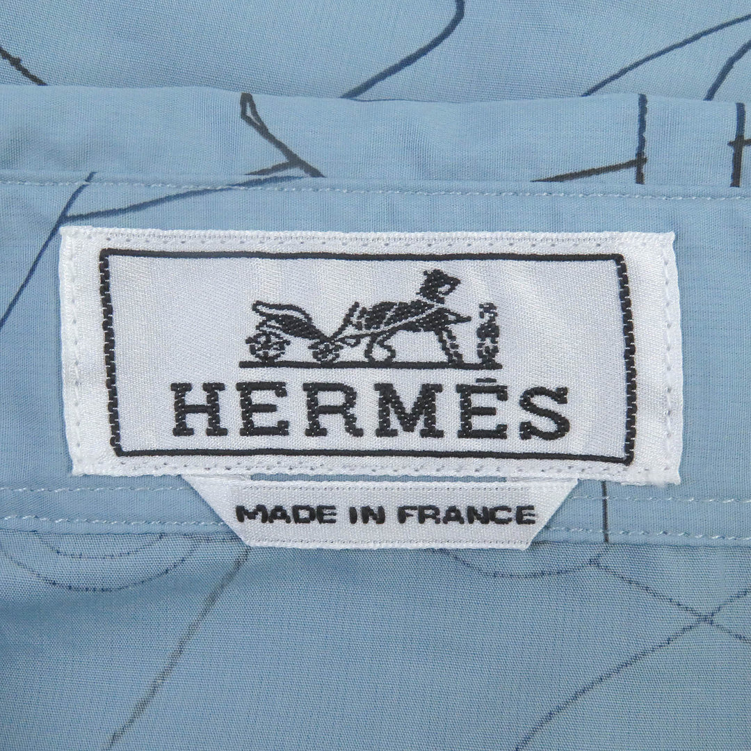 未使用品□HERMES エルメス 24SS Selles en Fragments Finesse セリエボタン スポーティーシャツ シエル・クーヴェル 44 正規品
