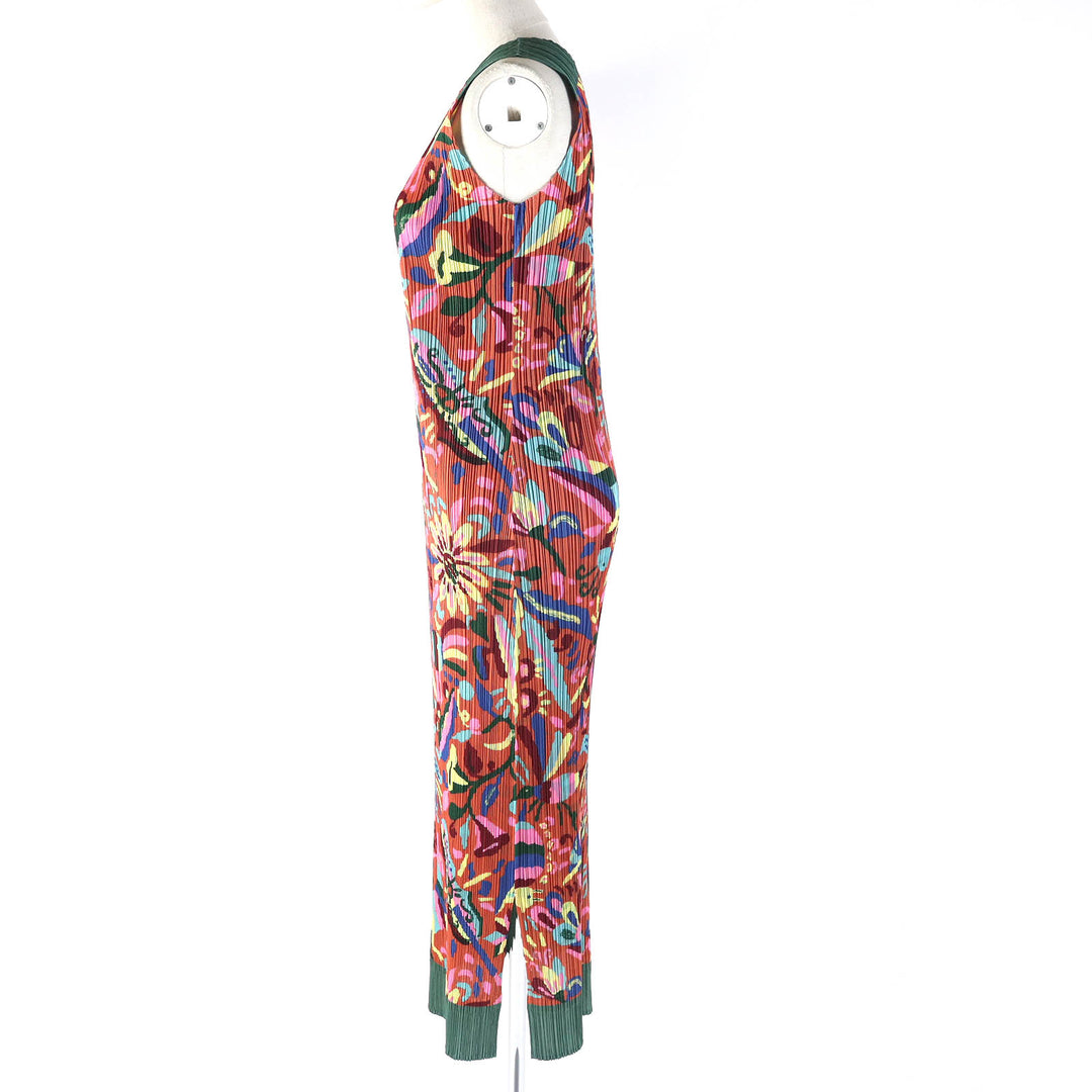 極美品△PLEATS PLEASE プリーツプリーズ イッセイミヤケ PP63-JH585 太陽 孔雀 山羊 アニマル レアプリント ロングワンピース 5 正規品