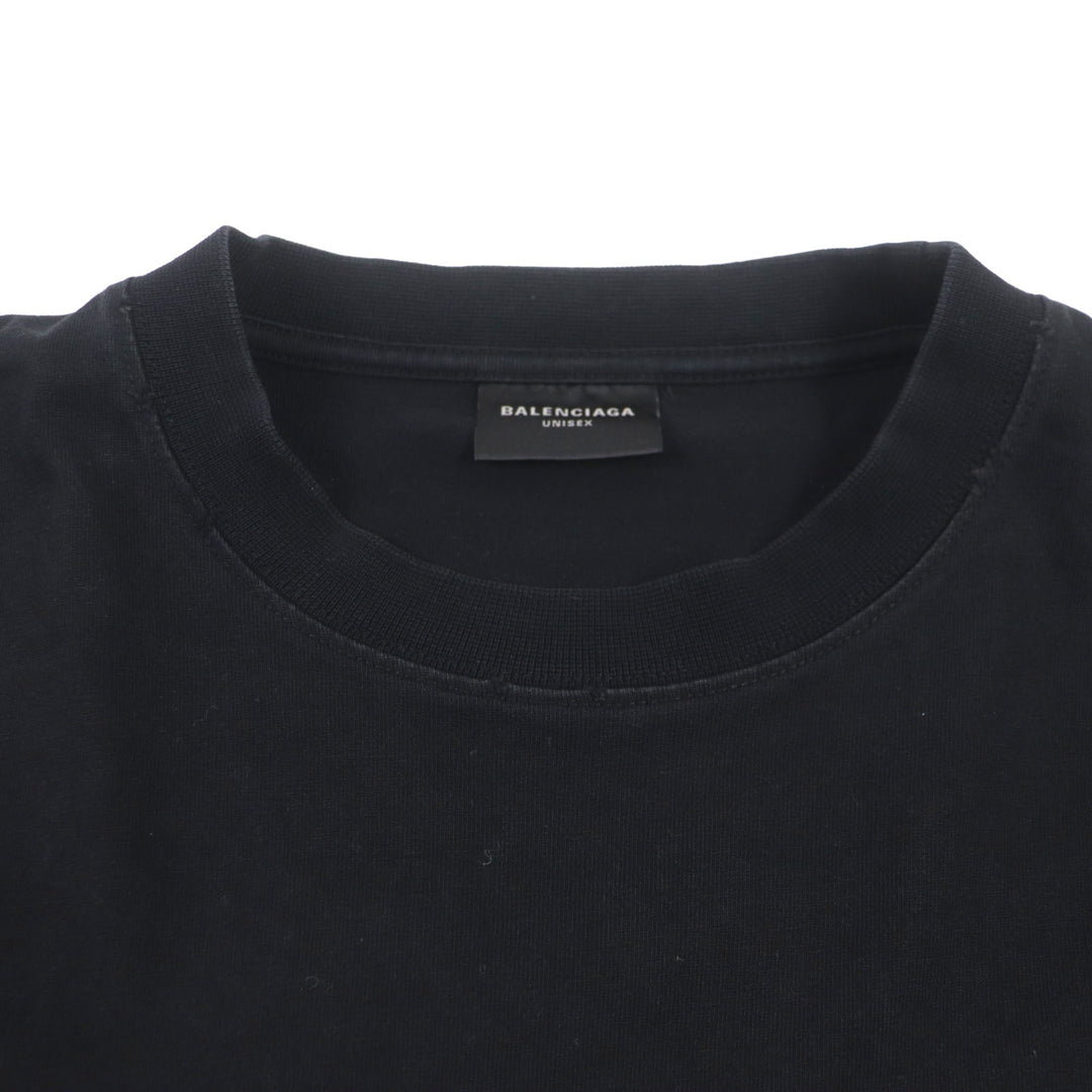 美品▼BALENCIAGA バレンシアガ 22SS 651795 ダメージ加工 ロゴプリント オーバーサイズ 半袖Ｔシャツ ブラック XXS 正規品 メンズ