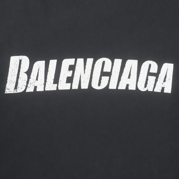 美品▼BALENCIAGA バレンシアガ 22SS 651795 ダメージ加工 ロゴプリント オーバーサイズ 半袖Ｔシャツ ブラック XXS 正規品 メンズ