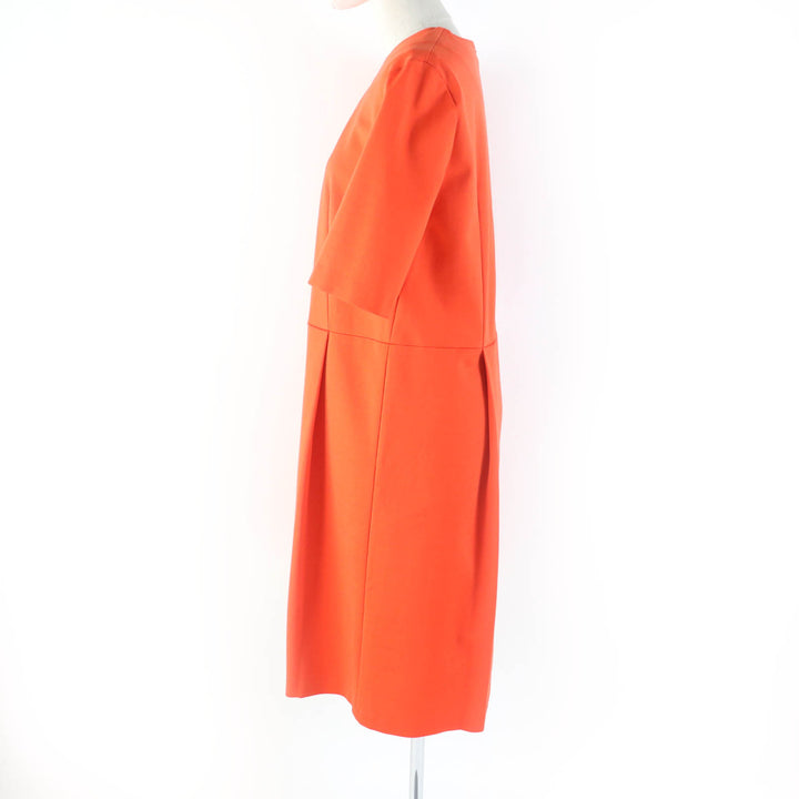 未使用品★JIL SANDER ジルサンダー クルーネック 半袖 ウェストタック ワンピース オレンジ 34 イタリア製 正規品 定価108900円