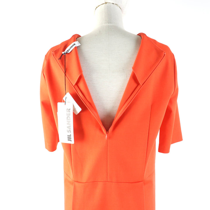 未使用品★JIL SANDER ジルサンダー クルーネック 半袖 ウェストタック ワンピース オレンジ 34 イタリア製 正規品 定価108900円