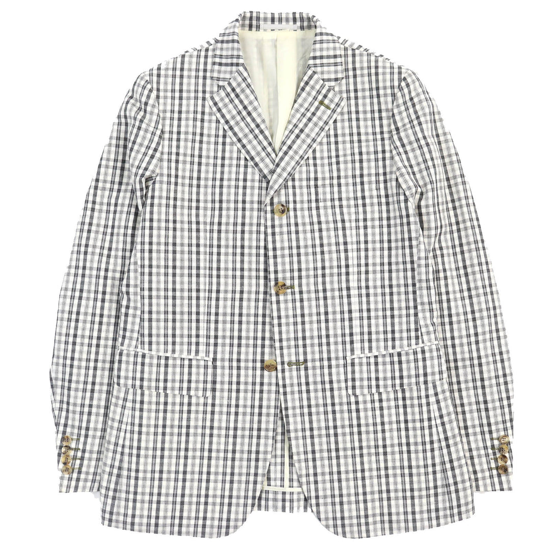 美品△COMME des GARCONS HOMME DEUX コム デ ギャルソン オム ドゥ DC-J056 リネン混 チェック シングル テーラードジャケット L 正規品