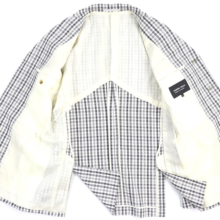 美品△COMME des GARCONS HOMME DEUX コム デ ギャルソン オム ドゥ DC-J056 リネン混 チェック シングル テーラードジャケット L 正規品