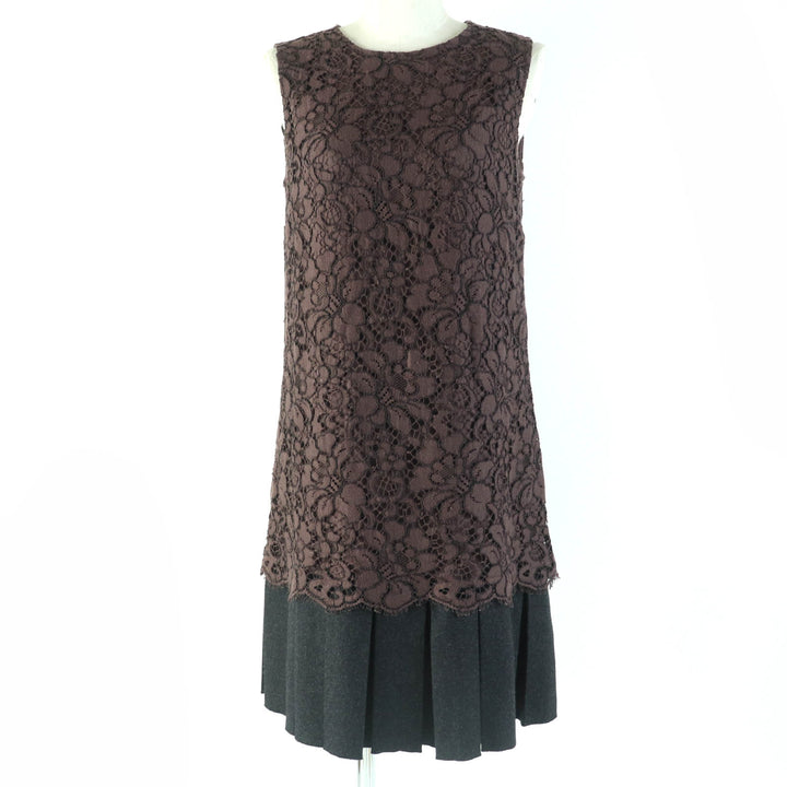 美品☆DOLCE&amp;GABBANA ドルチェ＆ガッバーナ F6NI4T/FLM8Z アンゴラ混 裾プリーツデザイン ノースリーブ ワンピース ブラウン 40 正規品