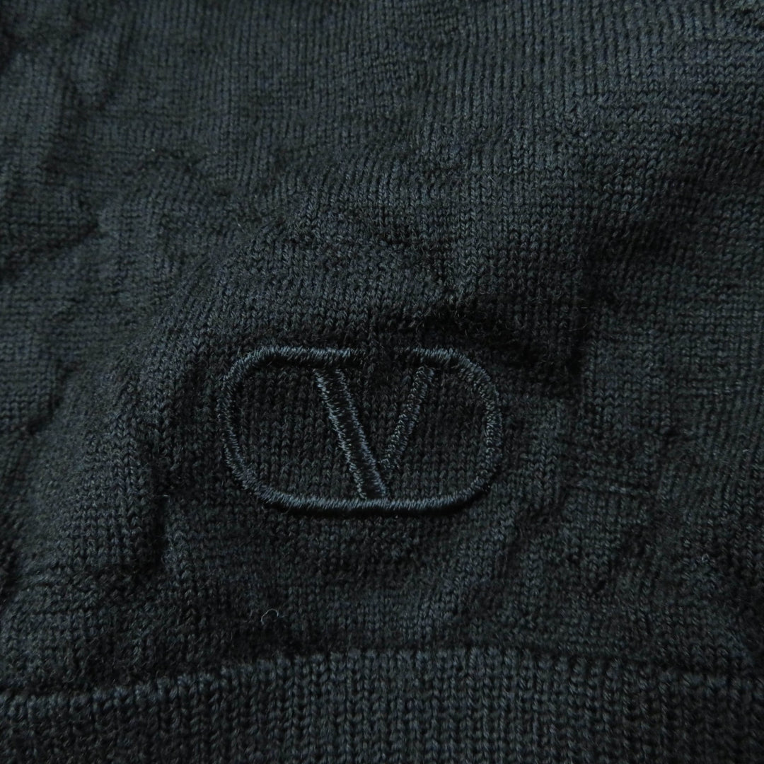 極美品★Valentino ヴァレンチノ 2020年製 ロゴ刺繍入り 花柄レース切替 Vネック 長袖 カーディガン ブラック XS 伊製 正規品 レディース