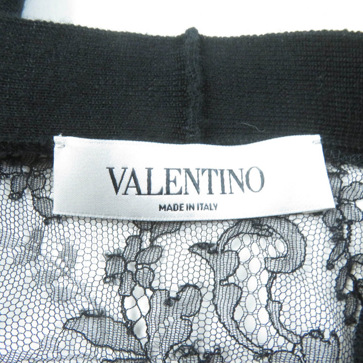 極美品★Valentino ヴァレンチノ 2020年製 ロゴ刺繍入り 花柄レース切替 Vネック 長袖 カーディガン ブラック XS 伊製 正規品 レディース