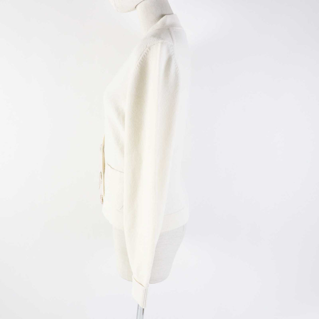 極美品◎CHANEL シャネル P73102 カシミヤ 装飾ココマークボタン付き 長袖 ニット カーディガン ホワイト 34 日本製 レディース