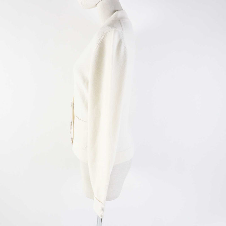 極美品◎CHANEL シャネル P73102 カシミヤ 装飾ココマークボタン付き 長袖 ニット カーディガン ホワイト 34 日本製 レディース