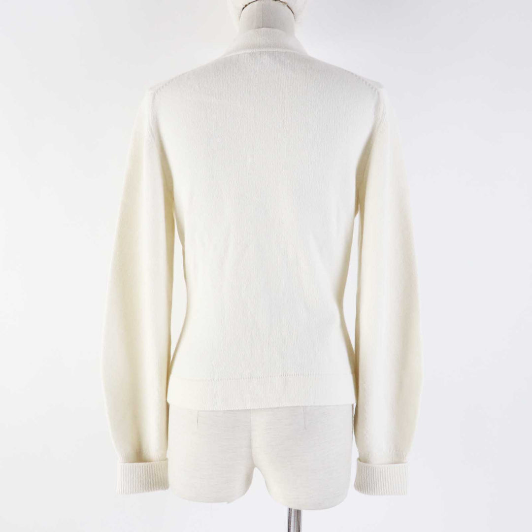 極美品◎CHANEL シャネル P73102 カシミヤ 装飾ココマークボタン付き 長袖 ニット カーディガン ホワイト 34 日本製 レディース