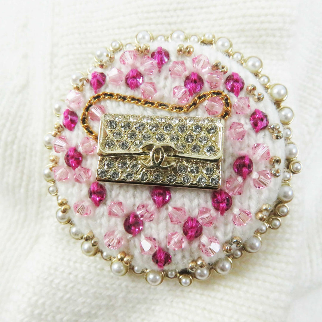 極美品◎CHANEL シャネル P73102 カシミヤ 装飾ココマークボタン付き 長袖 ニット カーディガン ホワイト 34 日本製 レディース