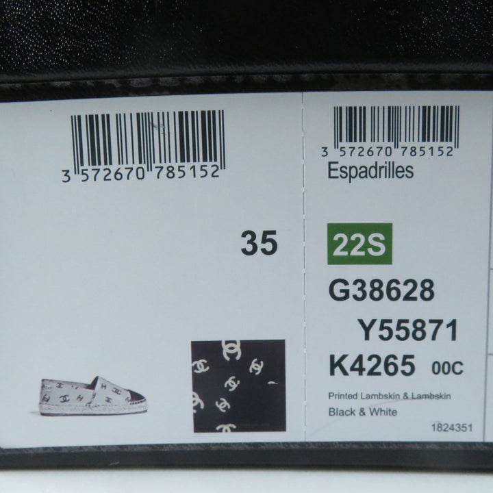 極美品◎CHANEL シャネル 22S G38628 ココマーク柄 エスパドリーユ／スリッポン ブラック ホワイト 35 箱・保存袋付き スペイン製