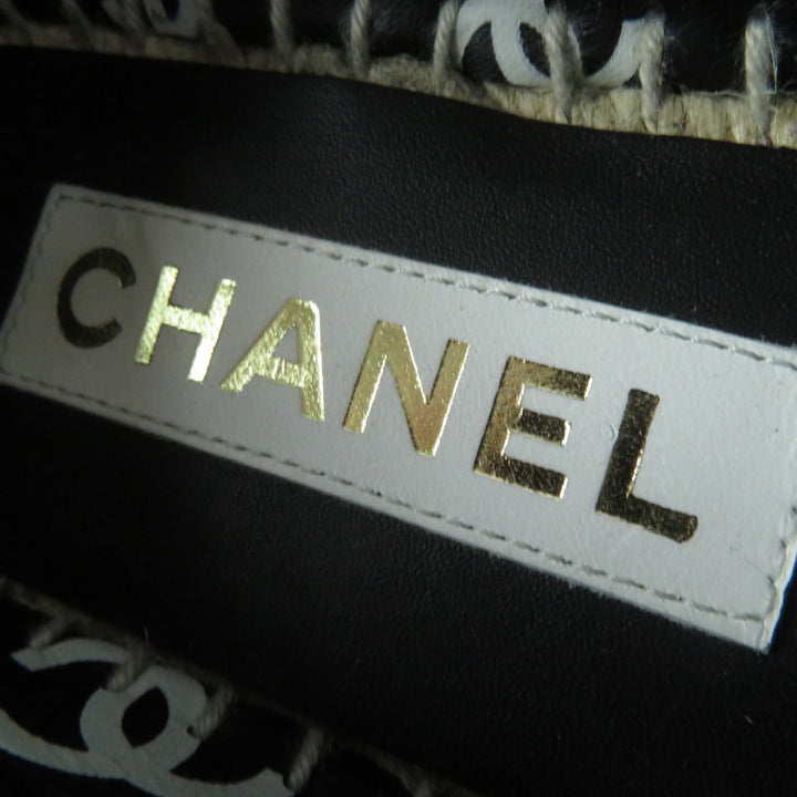 極美品◎CHANEL シャネル 22S G38628 ココマーク柄 エスパドリーユ／スリッポン ブラック ホワイト 35 箱・保存袋付き スペイン製