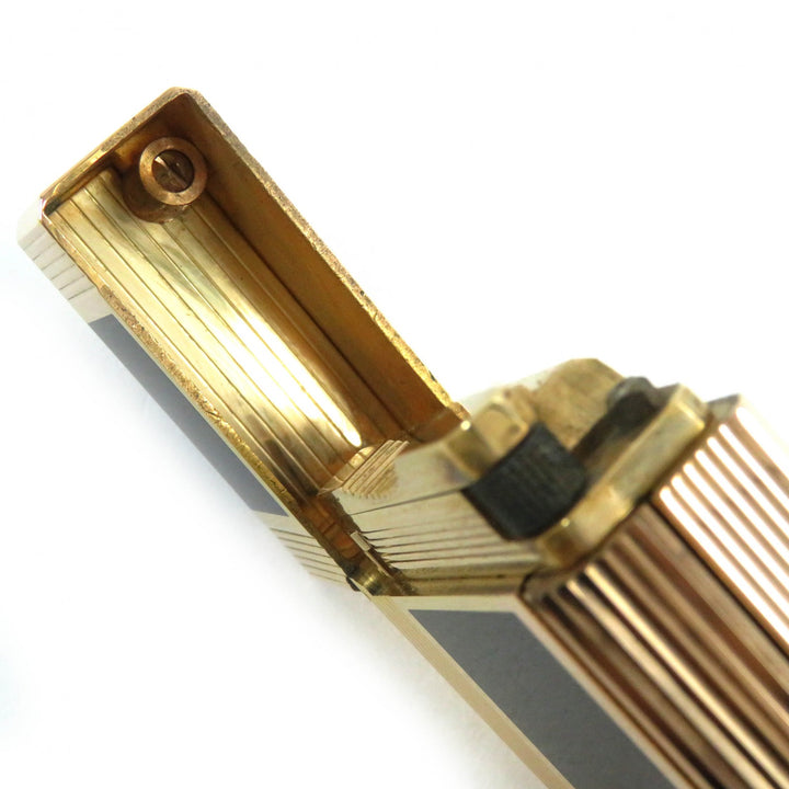 外装美品△Dupont デュポン ラッカー ショート スクエア ローラー式 ガスライター 喫煙グッズ ブラック ピンクゴールド メンズ 着火不可