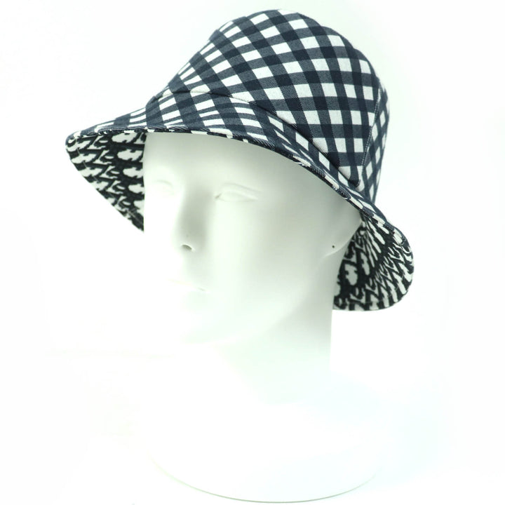 極美品☆Christian Dior クリスチャンディオール 22SS 22VIC923I130 チェック オブリーク バケットハット ネイビー 56 正規品 レディース
