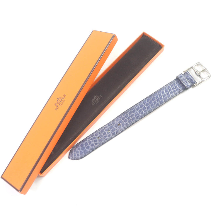 良品□HERMES エルメス ゴルチエ期 リヴィエール アリゲーター レザー ブレスレット ブルー系 □K刻印 箱付き フランス製 メンズ