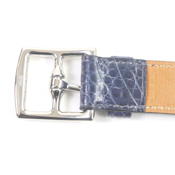 良品□HERMES エルメス ゴルチエ期 リヴィエール アリゲーター レザー ブレスレット ブルー系 □K刻印 箱付き フランス製 メンズ