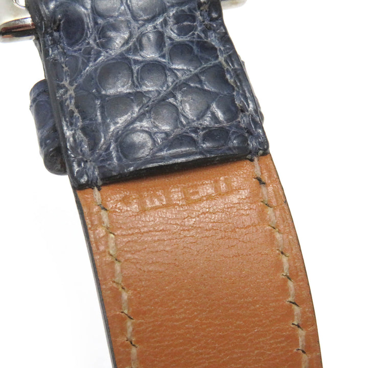 良品□HERMES エルメス ゴルチエ期 リヴィエール アリゲーター レザー ブレスレット ブルー系 □K刻印 箱付き フランス製 メンズ