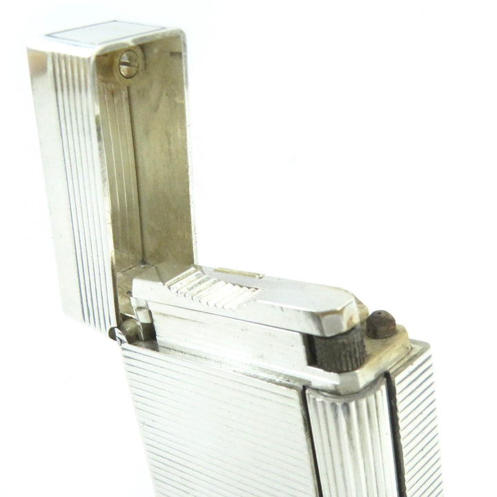 良品△Dupont デュポン ライン1 ショート 希少 ボーダー スクエア ローラー式 ガスライター 喫煙グッズ シルバー メンズ 着火確認済み