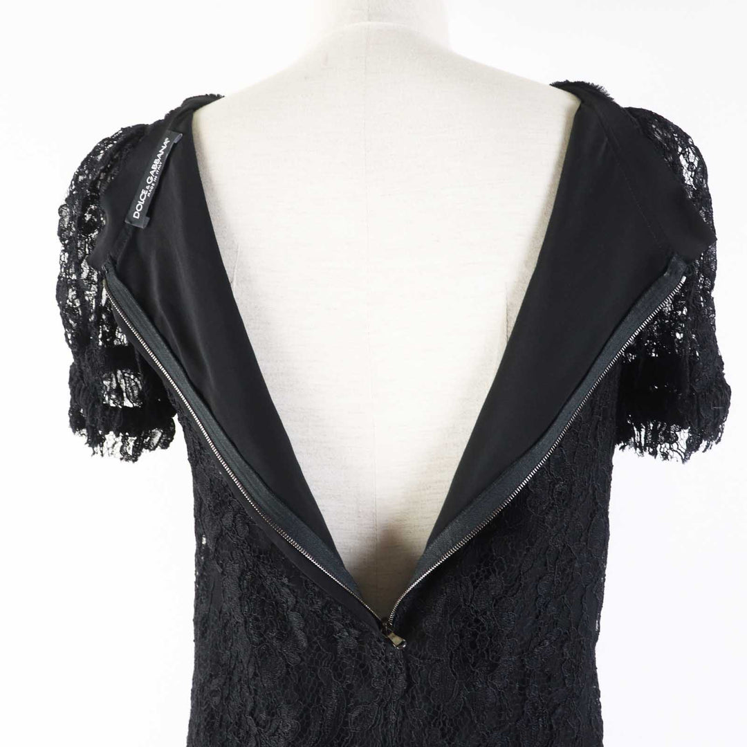 美品◎DOLCE&amp;GABBANA ドルチェ＆ガッバーナ F6X77T／FLMP9-E シルク混 総レース 半袖 ワンピース／ドレス ブラック 36 イタリア製 正規品