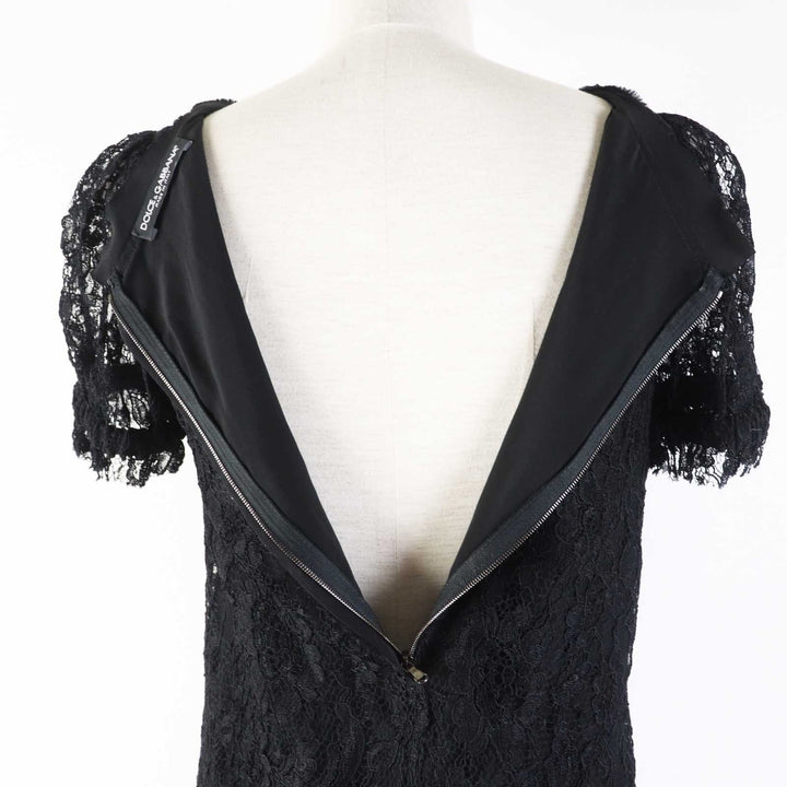 美品◎DOLCE&amp;GABBANA ドルチェ＆ガッバーナ F6X77T／FLMP9-E シルク混 総レース 半袖 ワンピース／ドレス ブラック 36 イタリア製 正規品