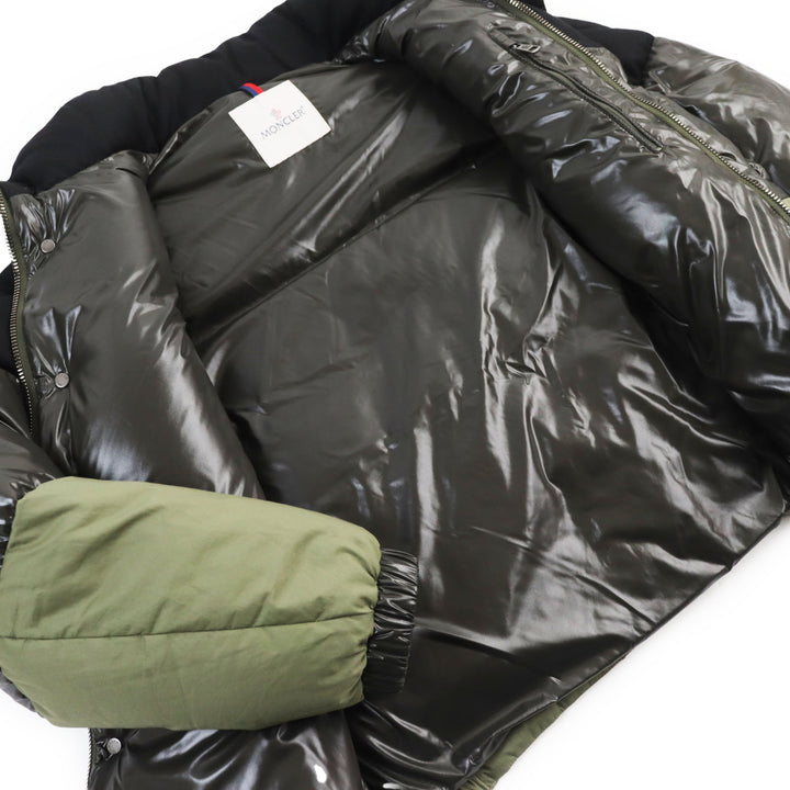 美品●MONCLER モンクレール 2021年製 1A00044 AVEILLAN ロゴワッペン付き 2WAY ダウンジャケット カーキ 2 正規品 メンズ 定価238700円