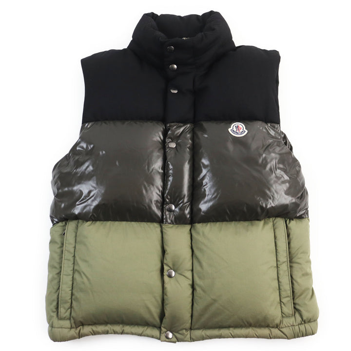 美品●MONCLER モンクレール 2021年製 1A00044 AVEILLAN ロゴワッペン付き 2WAY ダウンジャケット カーキ 2 正規品 メンズ 定価238700円