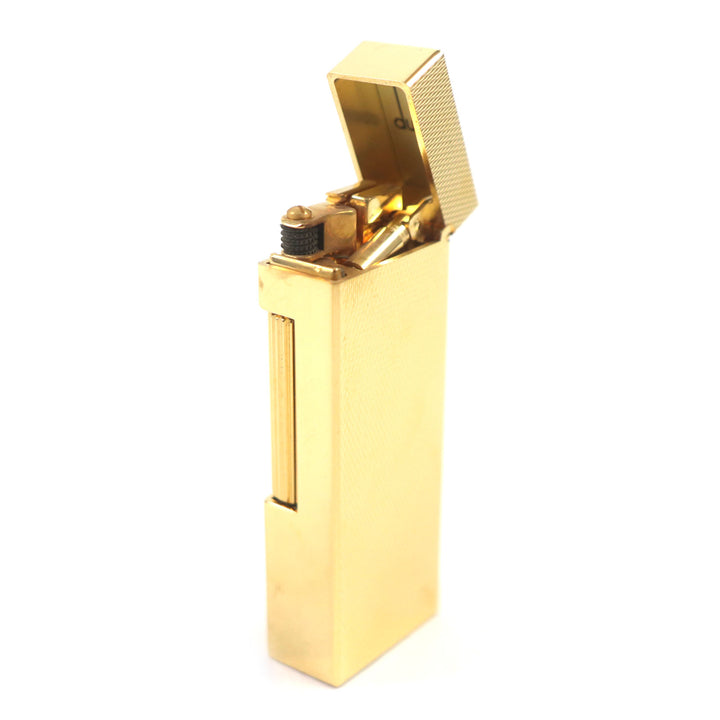 極美品▼Dunhill ダンヒル 現行品 新型 スクエア 総柄 ロゴ刻印入り ローラー式 ガスライター ゴールド 着火確認済み 定価194700円