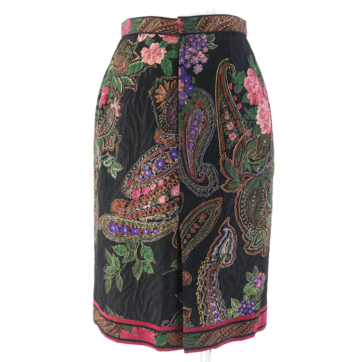 極美△LEONARD FASHION レオナール ファッション シルク ウール ペイズリー 花柄 ノーカラージャケット タイトスカート セットアップ 9AR