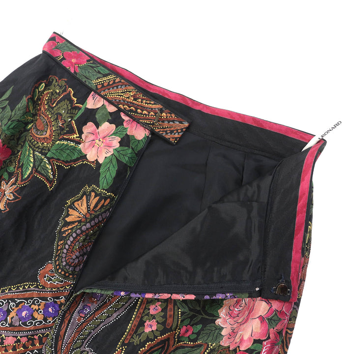 極美△LEONARD FASHION レオナール ファッション シルク ウール ペイズリー 花柄 ノーカラージャケット タイトスカート セットアップ 9AR