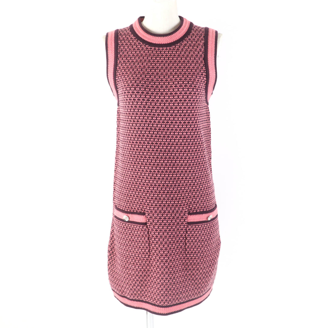 未使用品★CHANEL シャネル P75435K10790 カシミヤ100％ ココマークボタン付 ノースリーブ 膝丈 ニット ワンピース 36 正規品 レディース